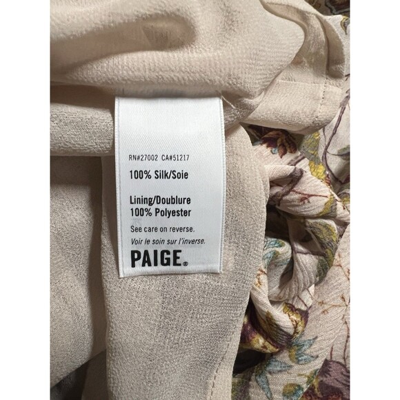 Paige Women’s Dress S Old Rose Covert Green Floral Silk V-Neck Long Sleeve Mini - Picture 11 of 11